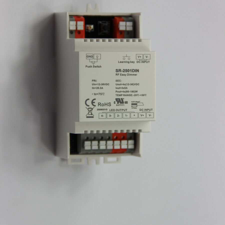 RF ontvanger - dimmer op DINRAIL - 24V - 480W - 4 kanaals - PUSCH