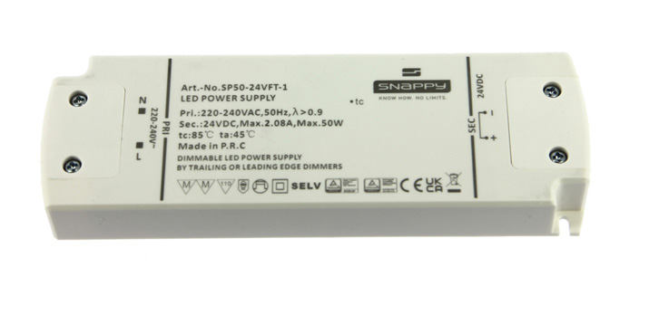 Snappy - led driver SP 50 Watt - 24Vdc - dim protocol Triac fase afsnijding